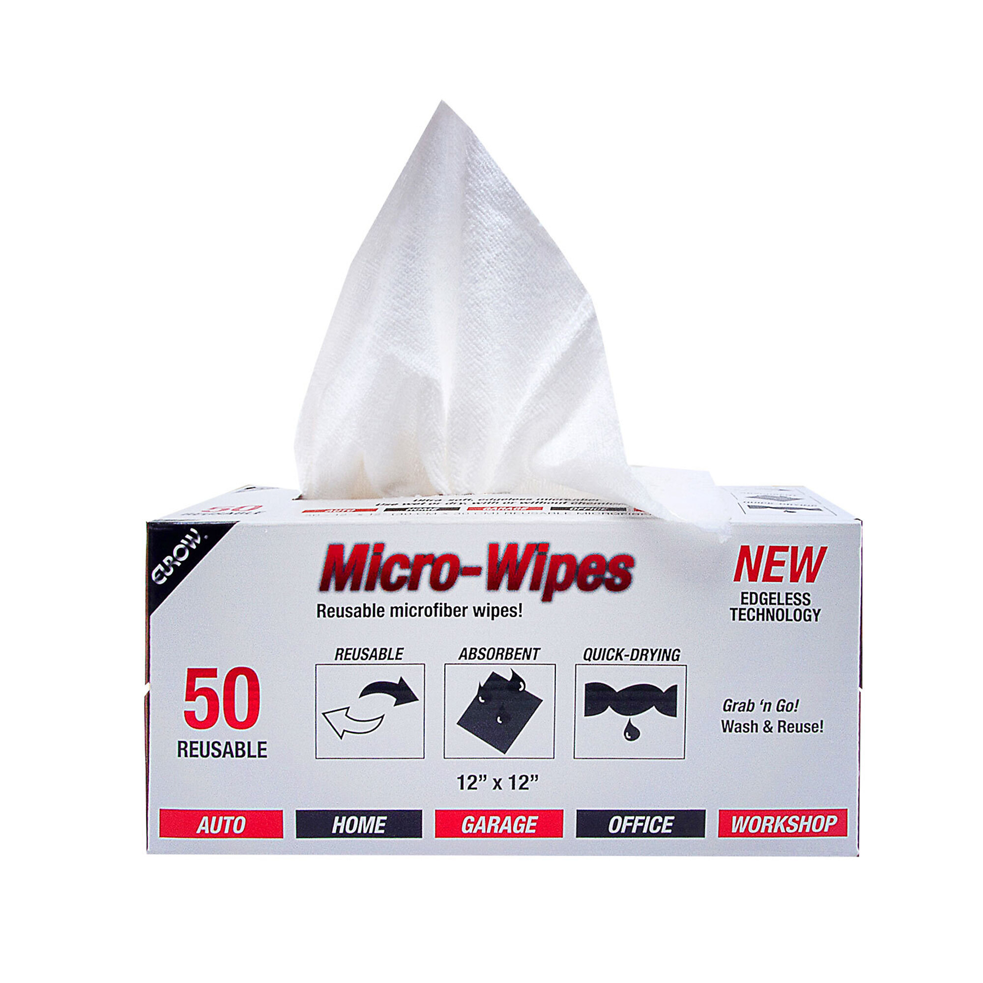 Eurow Micro-Wipes — 12in. x 12in., 50-Pack, White, Model# EU-MTD12-WHT-50